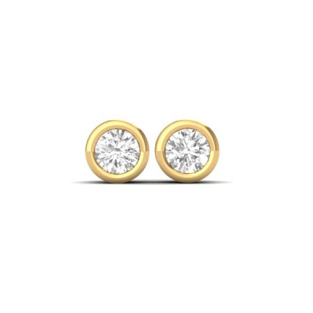Bezel Set Round Cut Moissanite Diamond Stud Earrings 18K Gold Over Sterling Silver