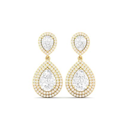 Moissanite Pear Shape Double Halo Drop Earrings, 18KT Gold Over, Dangle Earrings for Women, Teardrop Bridal Statement Jewelry