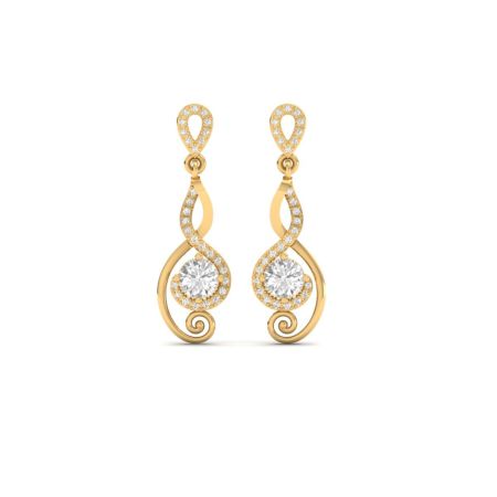 Moissanite Swirl Drop Earrings, 18KT Gold Over Sterling Silver, Elegant Dangle Earrings, Round Cut Statement Jewelry for Women