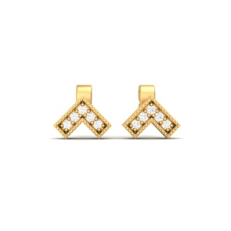 Chevron Moissanite Stud Earrings, 18KT Gold Over Sterling Silver, Geometric Milgrain Studs, Dainty Minimalist Earrings for Women