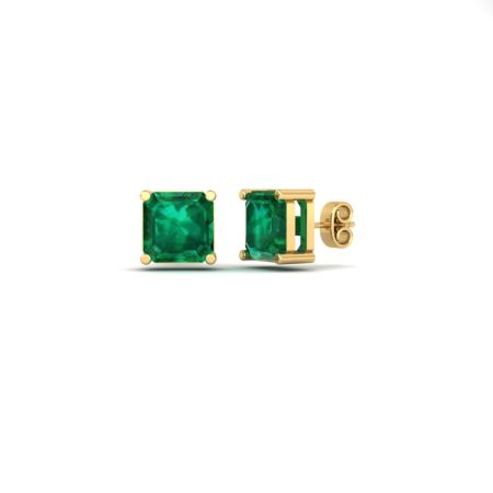 Square Cut Emerald Stud Earrings, Green Gemstone Earrings for Women, May Birthstone Jewelry, Handmade Minimalist Studs