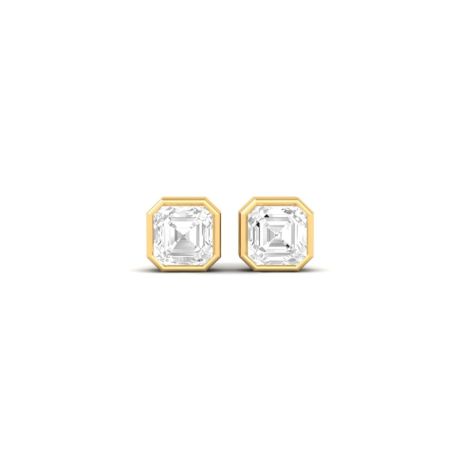 Asscher Cut Bezel Moissanite Stud Earrings, 18KT Yellow Gold Over Sterling Silver, Minimalist Solitaire Studs, D Color VVS1 Moissanite Earrings for Women