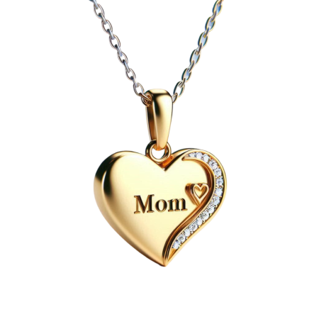 Heart Mom Pendant Necklace with Moissanite, 18K Gold Plated Handmade Gift, Mother’s Day Jewelry, Minimalist Love Charm for Her