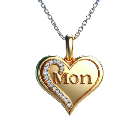 Mon Heart Pendant Necklace, French Mom Jewelry Gift, Moissanite Accent Charm, 18k Gold Over Sterling Silver, Handmade Mother’s Day Jewelry