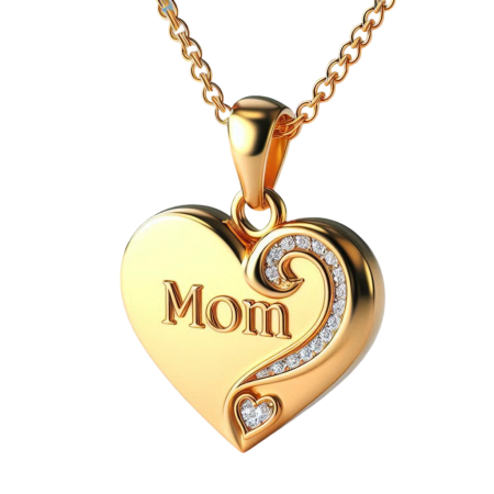 Moissanite Mom Heart Pendant Necklace, 18K Gold Over Jewelry, Swirl Heart Design, Handmade Mother's Day Gift, Dainty Moissanite Charm for Her