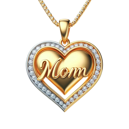 Moissanite Heart Pendant Necklace for Mom, 18K Gold Over Sterling Silver, Handmade Mother’s Day Gift, Sparkling MOM Jewelry Charm