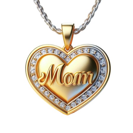 Heart Shaped Mom Pendant Necklace, Moissanite Gold Pendant, Handmade Mother’s Day Jewelry, Gift for Mom from Daughter or Son, 18K Gold Over Silver