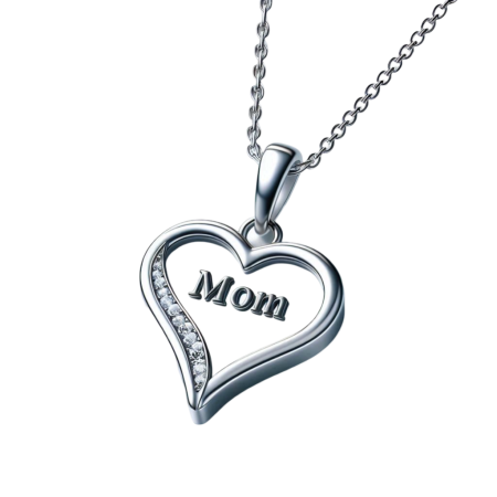 Heart Shaped Mom Pendant Necklace, Moissanite Gold Pendant, Handmade Mother’s Day Jewelry, Gift for Mom from Daughter or Son, 18K Gold Over Silver