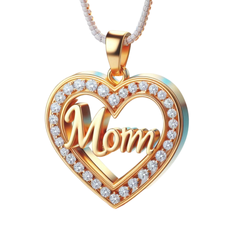 Mom Heart Pendant Necklace, Moissanite Halo Necklace for Mom, Handmade Gold Heart Charm, Mother's Day Gift, 925 Sterling Silver Jewelry