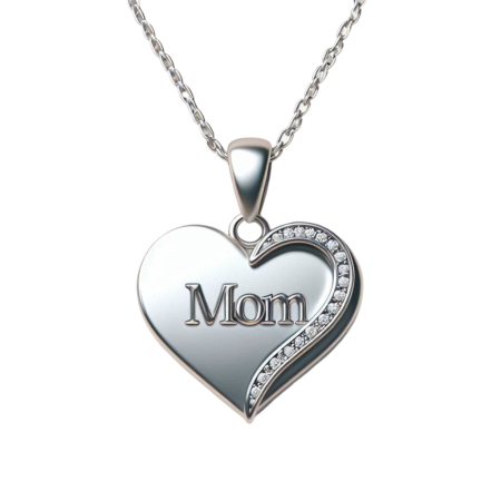 Sterling Silver Mom Pendant Necklace with Moissanite, Heart Design Handmade Jewelry Gift, Mother’s Day Minimalist Necklace