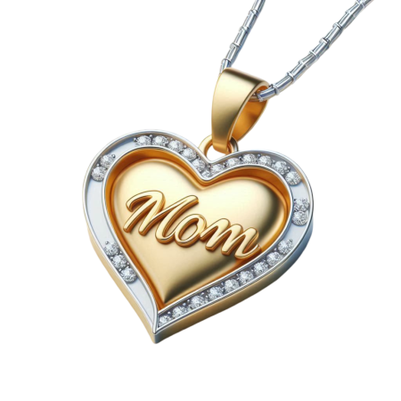 Mom Pendant Necklace with Heart Design, Sterling Silver and Moissanite Accents, Handmade Mother’s Day Jewelry Gift for Her