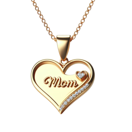 Mom Heart Pendant Necklace, Dainty Diamond Accent, Handmade Jewelry for Her, Mother’s Day Gift, Minimalist Mom Charm