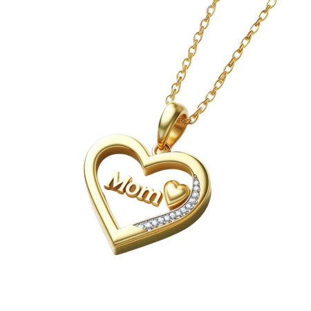 Open Heart Mom Necklace with Mini Heart Accent, Gold Tone Pendant with Sparkle, Handmade Gift for Mother, Love Jewelry for Her