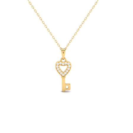 Moissanite Heart Key Pendant Necklace, Gold Key to My Heart Necklace, 14K Gold Plated Romantic Jewelry Gift for Her