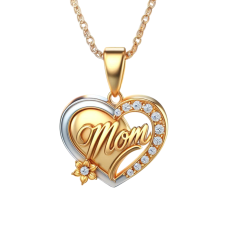 Heart Floral Mom Pendant Necklace, Moissanite Gift for Mother, 18k Gold & Silver Plated, Handmade Jewelry for Her, Mother’s Day Necklace