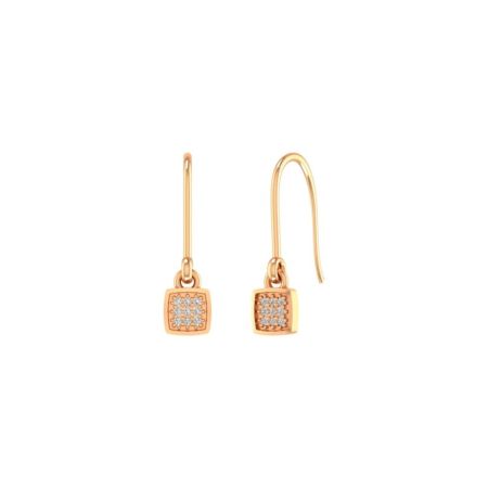 Moissanite Square Dangle Earrings, 18KT Rose Gold Over Sterling Silver, Minimal Drop Earrings, Dainty Everyday Jewelry for Women