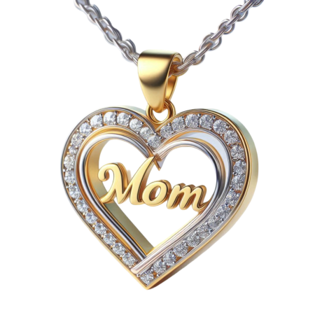 Moissanite Heart Mom Necklace, Handmade Mother's Day Gift in 18k Yellow Gold Over, Open Heart Pendant Charm, Gift for Mom from Daughter or Son
